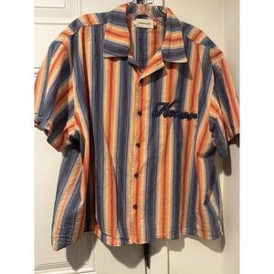 Honor The gift Auto Shop Camp Shirt Striped Men's L Button Down Orange Blue